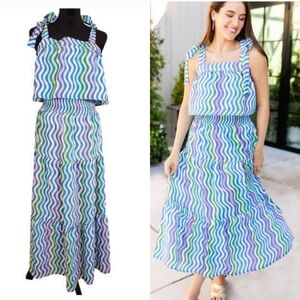 MICHELLE MCDOWELL NWT Sadie Spring Capri Crush Blue 2pc Set, Size Medium